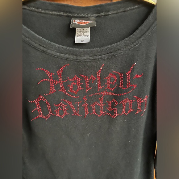 🏍️🔴Las Vegas Nevada Harley-Davidson Red Beaded Bling Black Long Sleeve Tee | M - Picture 16 of 17
